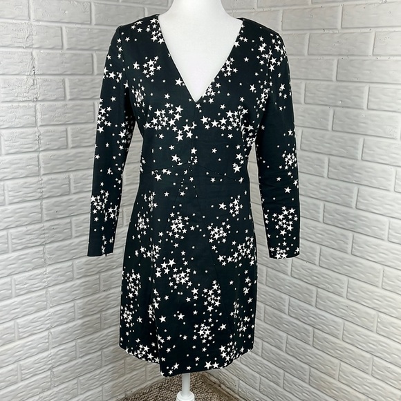 KATE SPADE SATURDAY BLACK WHITE STARS LONG SLEEVE MINI DRESS SIZE 8 - Picture 1 of 14
